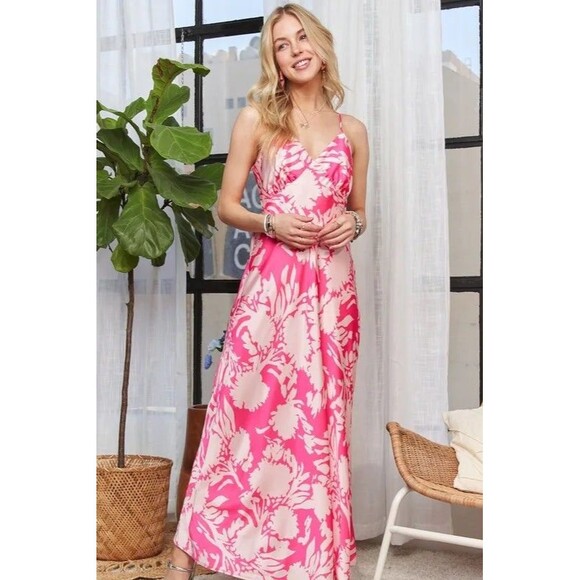 ADORA Print Spaghetti Strap Maxi Dress Pink - Picture 4 of 10